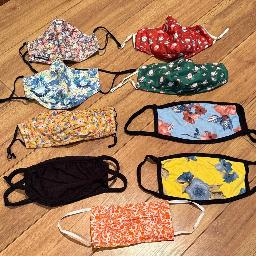 Colorful Floral, Black and Christmas Face Masks Set of 10